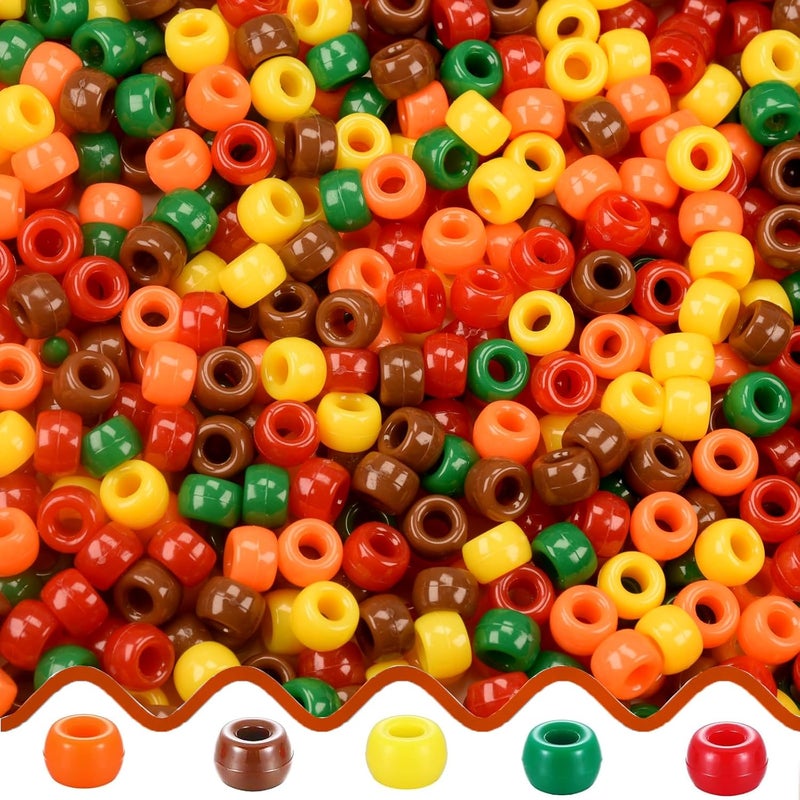 FINEWEN Fall Pony Beads(1200Pcs 6x9mm) Thanksgiving Autumn Pony Beads for Jewelry Making Bracelets Necklace Earrings Hair Party Decoration DIY Crafts Supplies - Image 1